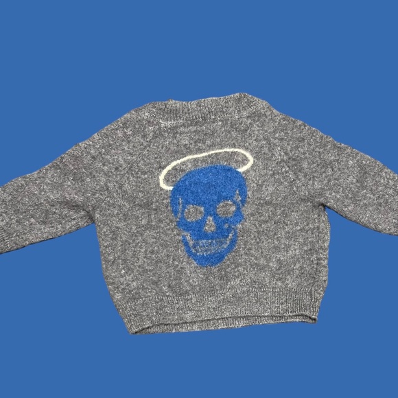 Skull Baby Cashmere 3-6 Matching Pants Sweater Gray And Blue VGUC - Picture 2 of 3